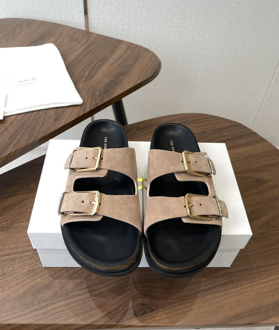 The Row Suede Double Buckle Comfort Clogs Non Slip Casual Footwear