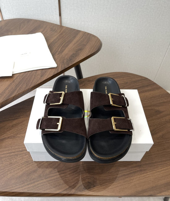 The Row Suede Double Buckle Comfort Clogs Non Slip Casual Footwear