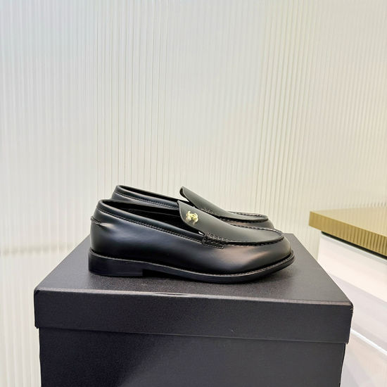 Chanel Patent Leather Loafers with Decorative Hardware Buckle