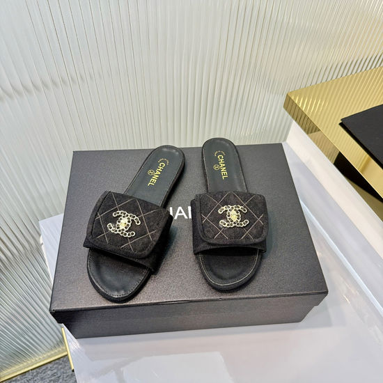 Chanel Quilted Pattern Slides Premium Leather Sole Elegant Design