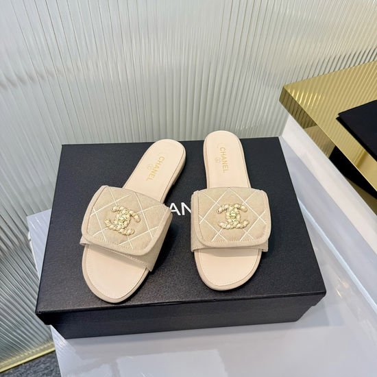 Chanel Quilted Pattern Slides Premium Leather Sole Elegant Design