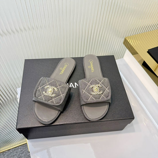 Chanel Quilted Pattern Slides Premium Leather Sole Elegant Design