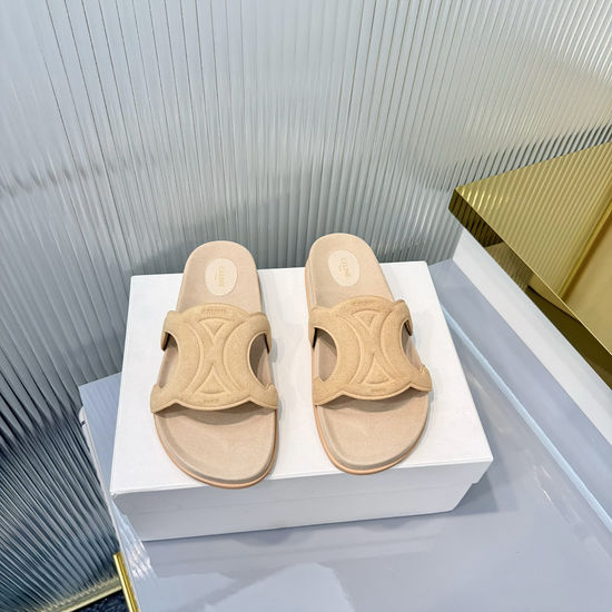 Celine Embossed Upper Genuine Leather Beach Slide Sandals