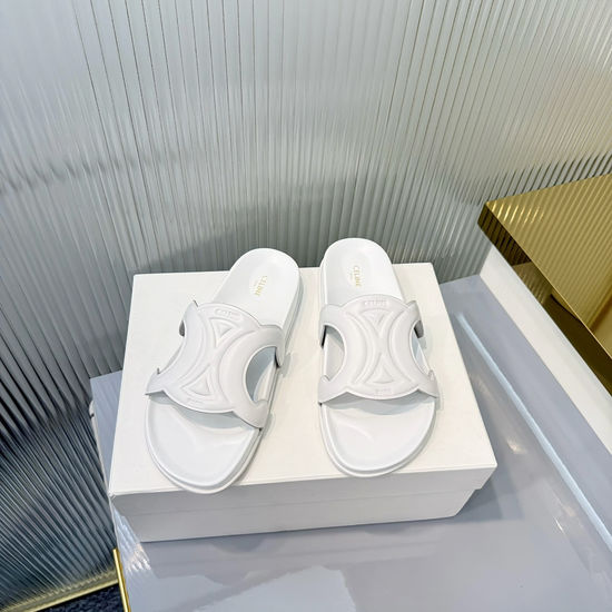 Celine Embossed Upper Genuine Leather Beach Slide Sandals
