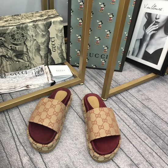 Gucci Lightweight Pattern Embroidery Platform Slide Sandals