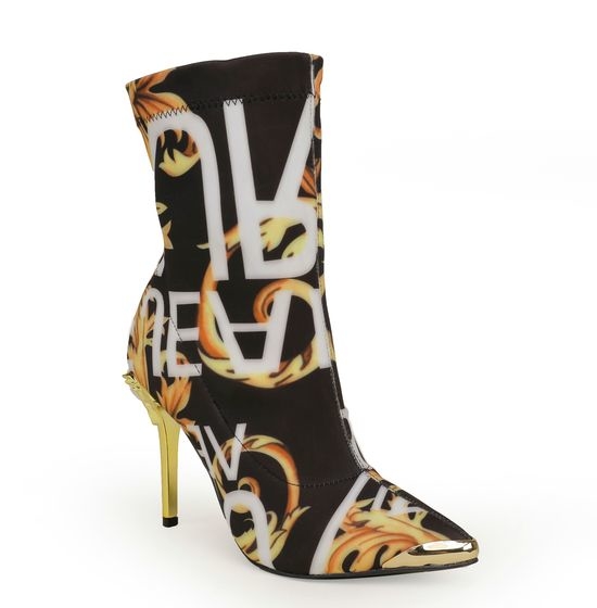 Versace Printed Stretch Ankle Boots with Sheepskin Lining