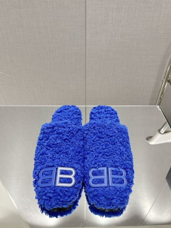 Balenciaga Genuine Wool Half Slippers Leather Sole Metal Decoration