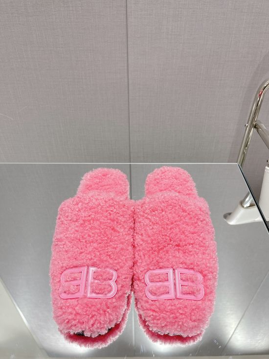 Balenciaga Genuine Wool Half Slippers Leather Sole Metal Decoration