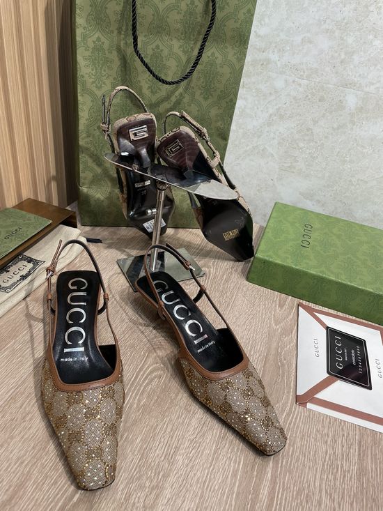 Gucci Rhinestone Decor Monogram Kitten Heel Dress Shoes
