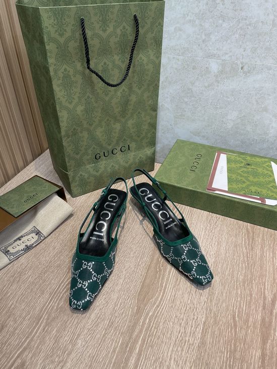 Gucci Rhinestone Decor Kitten Heel Lace Dress Shoes