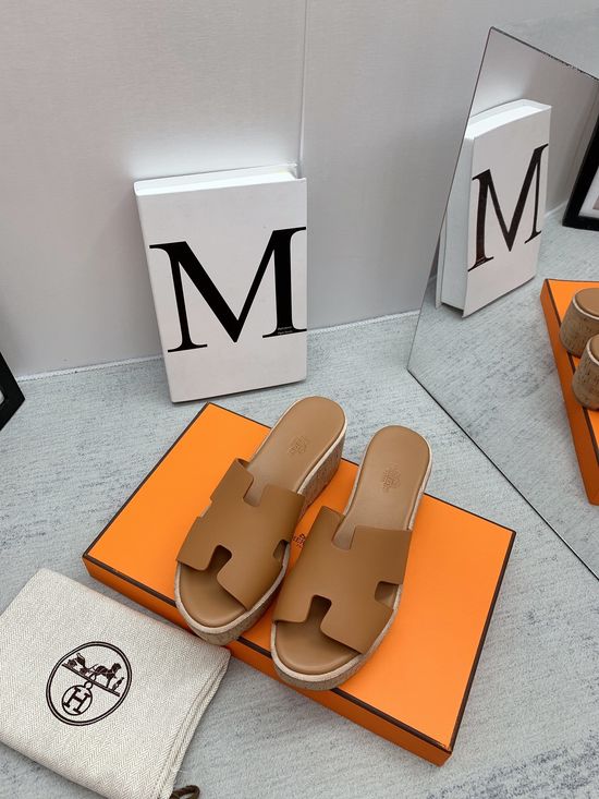 Hermes Thick Sole Casual Slides Premium Leather Upper
