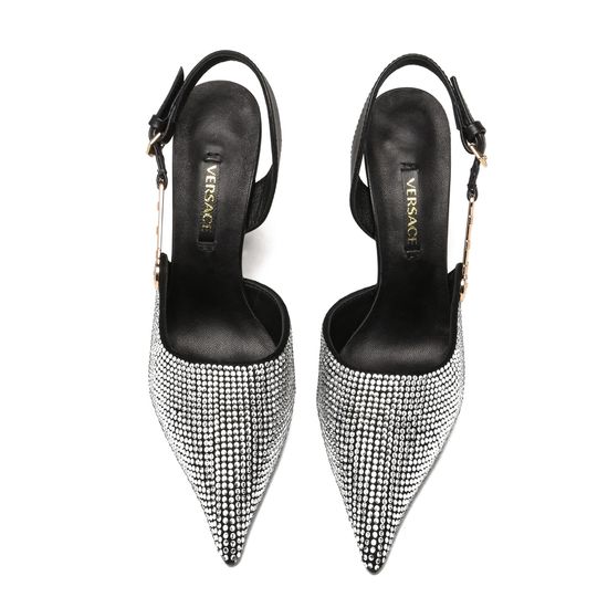 Versace Suede Rhinestone Stiletto Heel Slingback Sandals