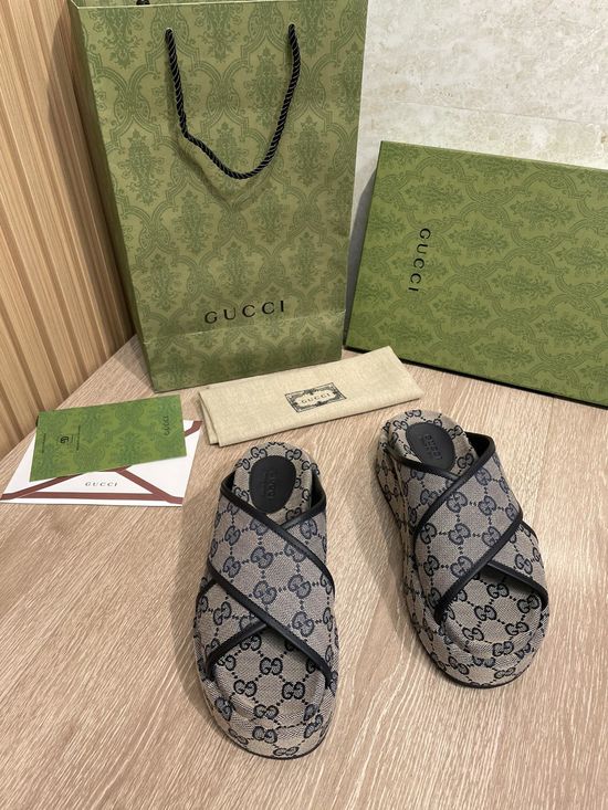 Gucci Classic Pattern Cross Strap Platform Sandals With Cowhide Lining