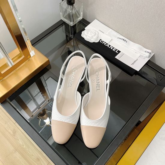 Chanel Premium Genuine Leather Square Toe Slingback Sandals