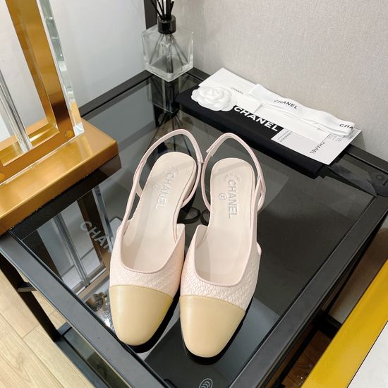Chanel Premium Genuine Leather Square Toe Slingback Sandals