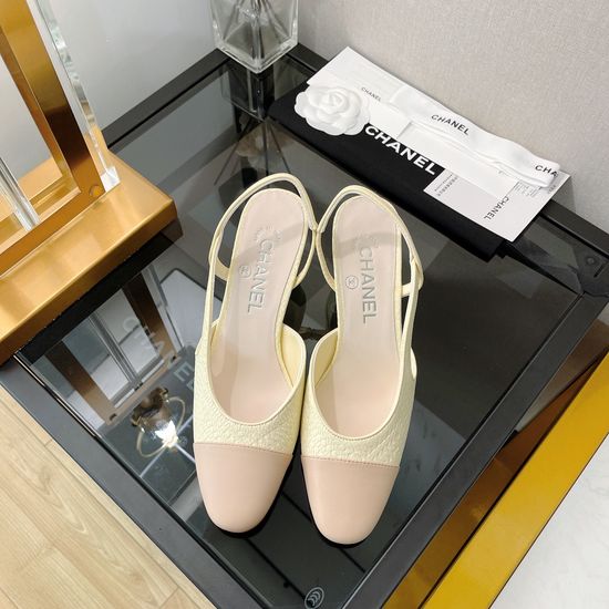 Chanel Premium Genuine Leather Square Toe Slingback Sandals
