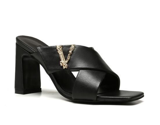 Versace Comfortable Thick Heel V Buckle Slide Sandals