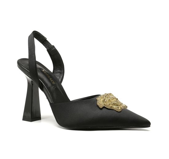 Versace Satin Slingback High Heel Elegant Comfortable Sandals