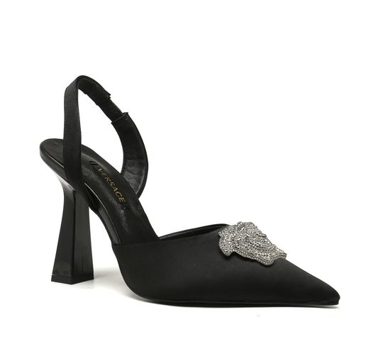 Versace Satin Slingback High Heel Elegant Comfortable Sandals