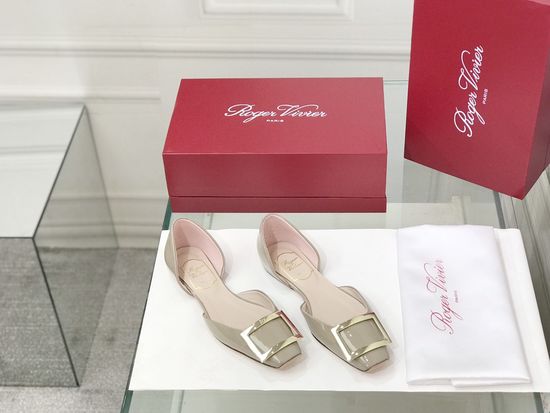 Roger Viver Patent Leather Buckle Cutout Flat Pumps