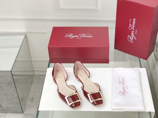Roger Viver Patent Leather Buckle Cutout Flat Pumps