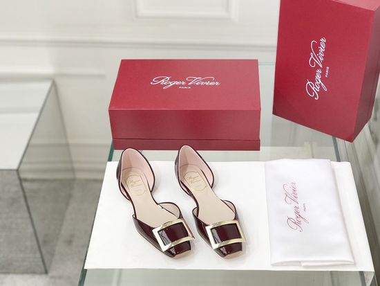 Roger Viver Patent Leather Buckle Cutout Flat Pumps