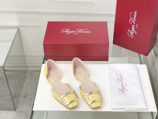 Roger Viver Patent Leather Buckle Cutout Flat Pumps