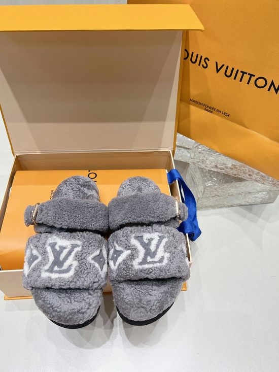 Louis Vuitton Thick Sole Wool Slippers Cowhide Lining Soft Comfortable