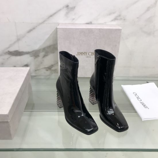 Jimmy Choo Rhinestone Embellished Block Heel Square Toe Ankle Boots