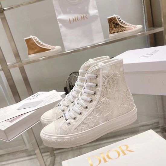 Christian Dior Embroidered Mid-top Casual Shoes With Lace Upper