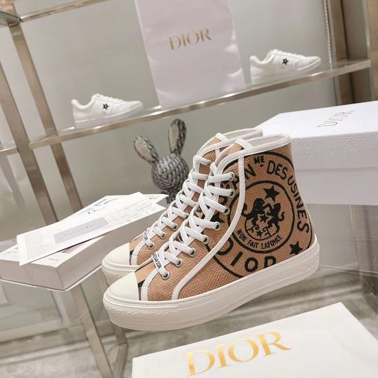 Christian Dior Embroidered Mid-top Casual Shoes With Cotton Upper