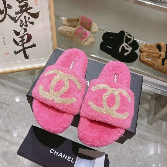 Chanel Genuine Lamb Wool Non-slip Casual House Slippers