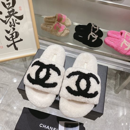 Chanel Genuine Lamb Wool Non-slip Casual House Slippers