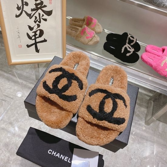Chanel Genuine Lamb Wool Non-slip Casual House Slippers