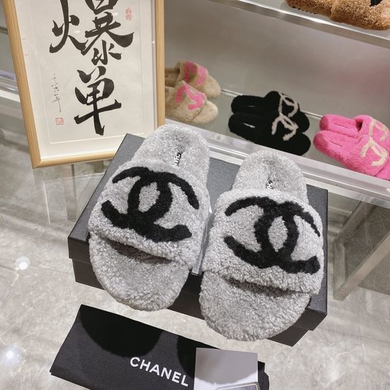 Chanel Genuine Lamb Wool Non-slip Casual House Slippers
