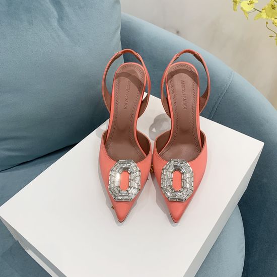 Amina Muaddi Classic Silk Rhinestone Pointed Toe Heels