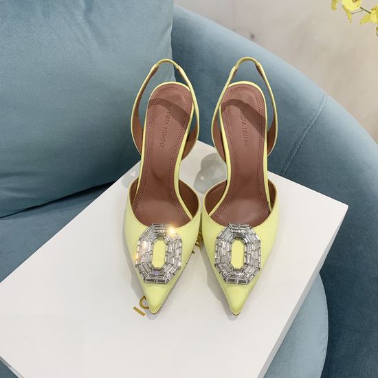 Amina Muaddi Classic Silk Rhinestone Pointed Toe Heels