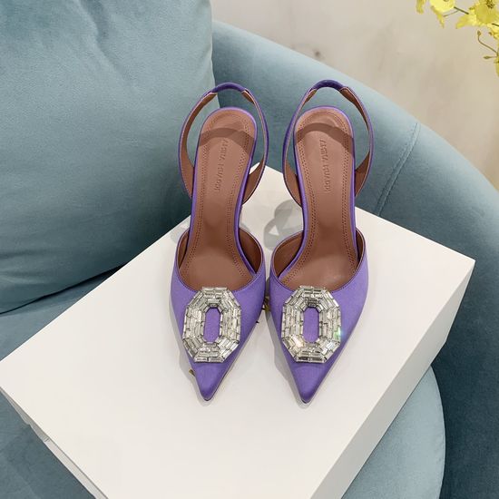 Amina Muaddi Classic Silk Rhinestone Pointed Toe Heels