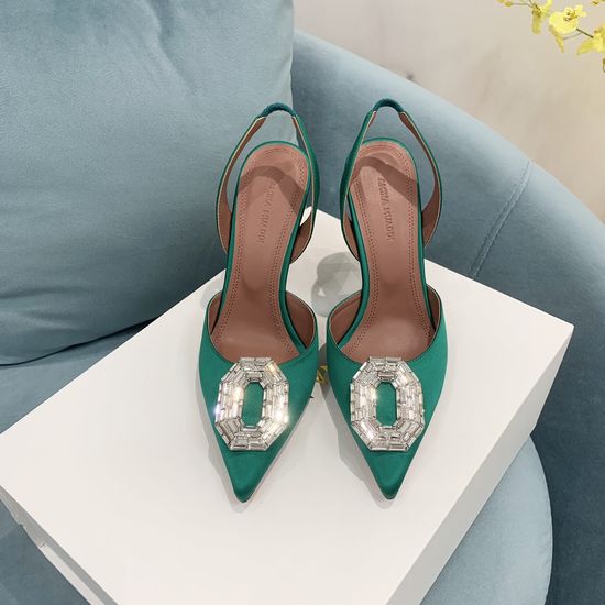 Amina Muaddi Classic Silk Rhinestone Pointed Toe Heels