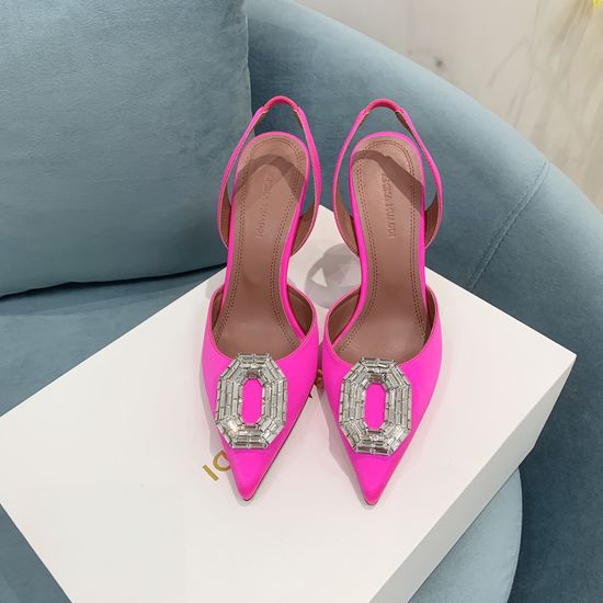 Amina Muaddi Classic Silk Rhinestone Pointed Toe Heels