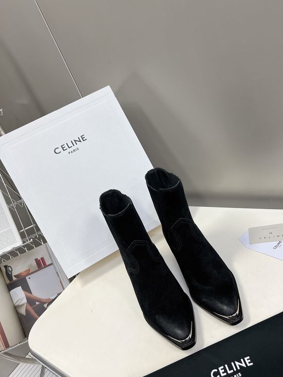 Celine Premium Leather Ankle Boots with Retro Logo Detail