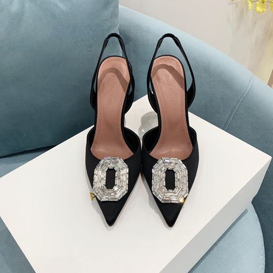 Amina Muaddi Classic Silk Rhinestone Pointed Toe Heels