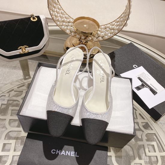 Chanel Rhinestone Med Heel Open Back Suede Sandals