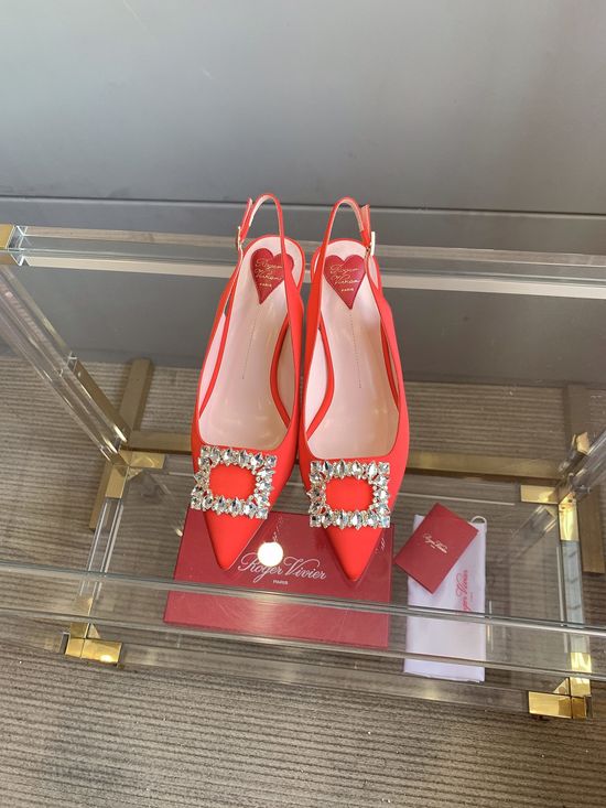Roger Viver Rhinestone Buckle Kitten Heel Slingback Shoes Elegant Comfortable