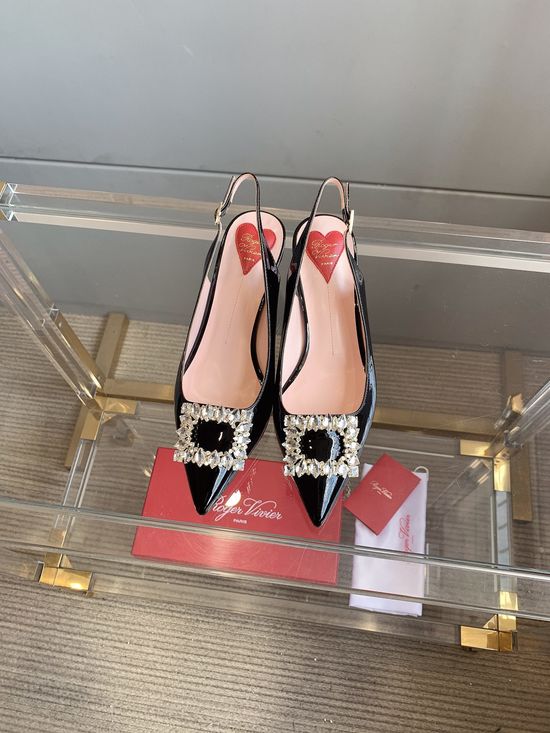 Roger Viver Rhinestone Buckle Kitten Heel Slingback Shoes Elegant Comfortable