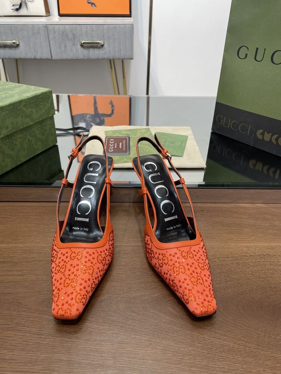 Gucci Crystal Embellished Kitten Heel Sandals With Fabric Upper