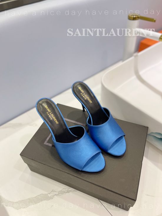 Yves Saint Laurent Silk High Heel Slides Goatskin Insole Leather Sole