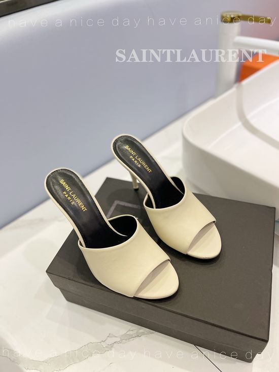 Yves Saint Laurent Denim High Heel Slides Goatskin Insole Leather Sole