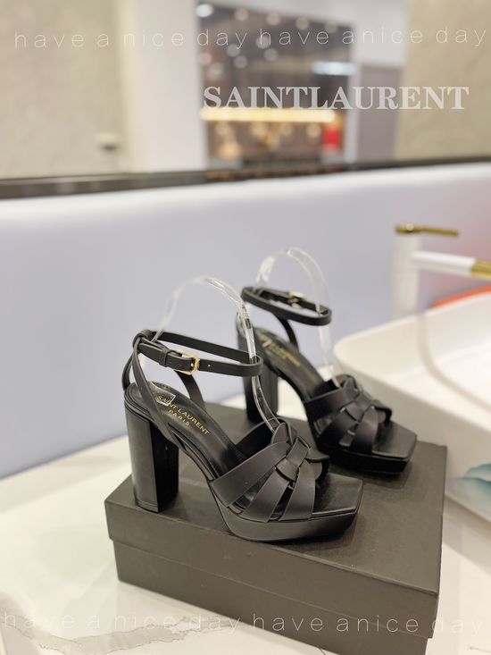 Yves Saint Laurent Genuine Leather Platform High Heel Shoes Elegant Dress Footwear