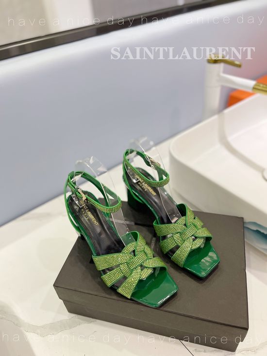 Yves Saint Laurent Rhinestone Decor Leather High Heel Shoes Elegant Classic Footwear